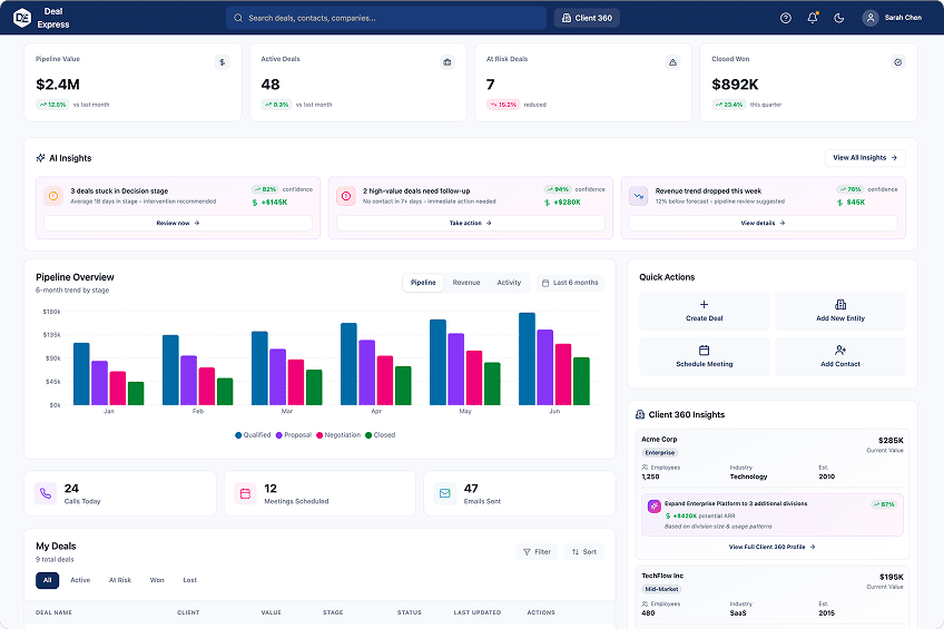 the same deal express dashboard in the light theme